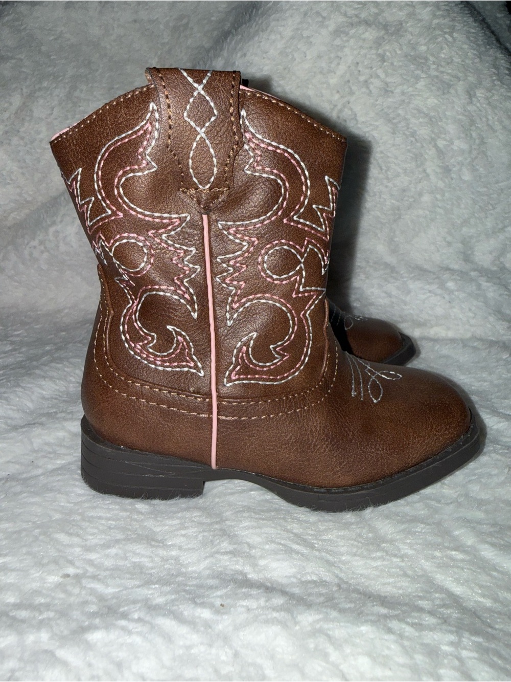 Kids Brown Cowboy Boots with Pink Trim - Picture 4 of 7